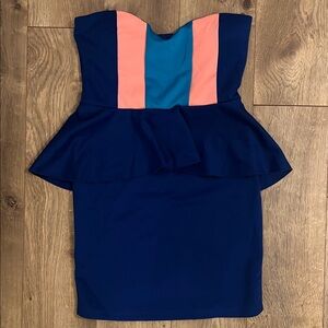 Colorblock Strapless Peplum Dress